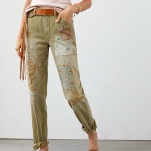 Anthropologie Pilcro The Wanderer Barrel Patchwork Women's Pants Green Size 28